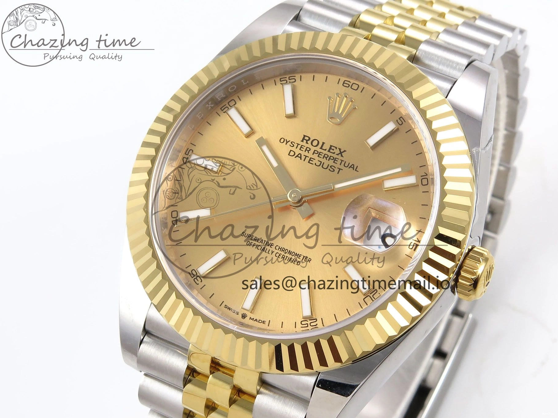 MiroTime 0127 Vibrant DateJust 41 126333 EWEF Best Edition YG Stick Dial on SS YG Jubilee Bracelet A 990